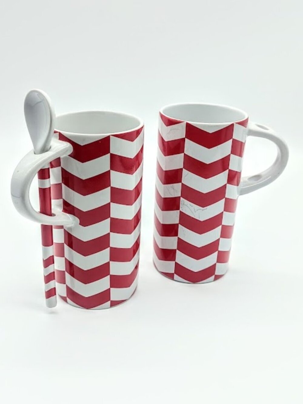Starbucks 2013 Red White Chevron Stripe Ceramic Mugs